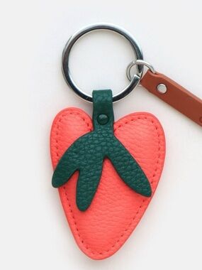 Strawberry Leather Keychain - Coral & Forest Green